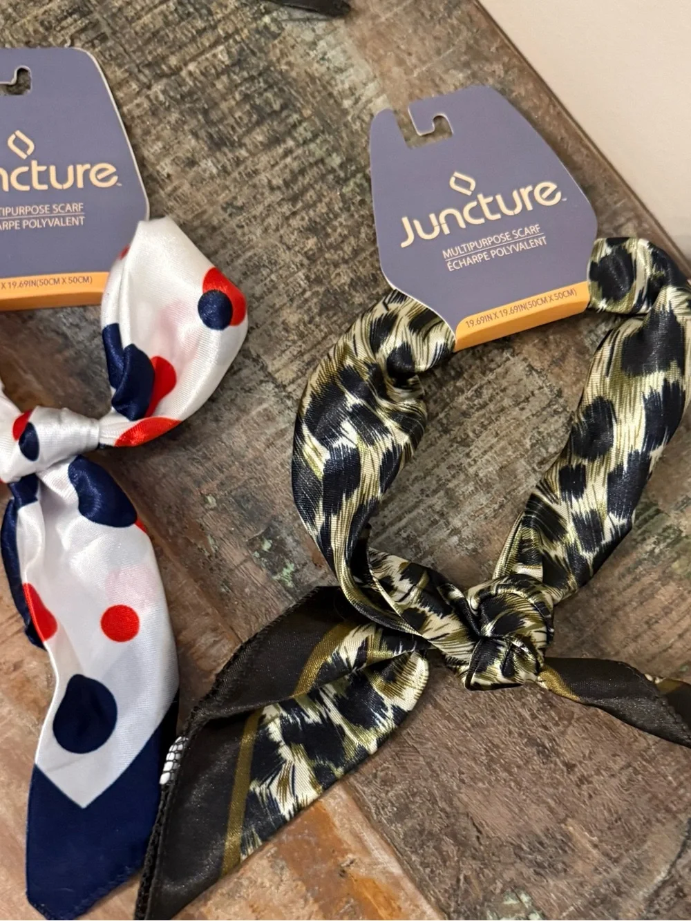Set of 4 New trendy assorted Square Silky Neck Scarves. New with tag